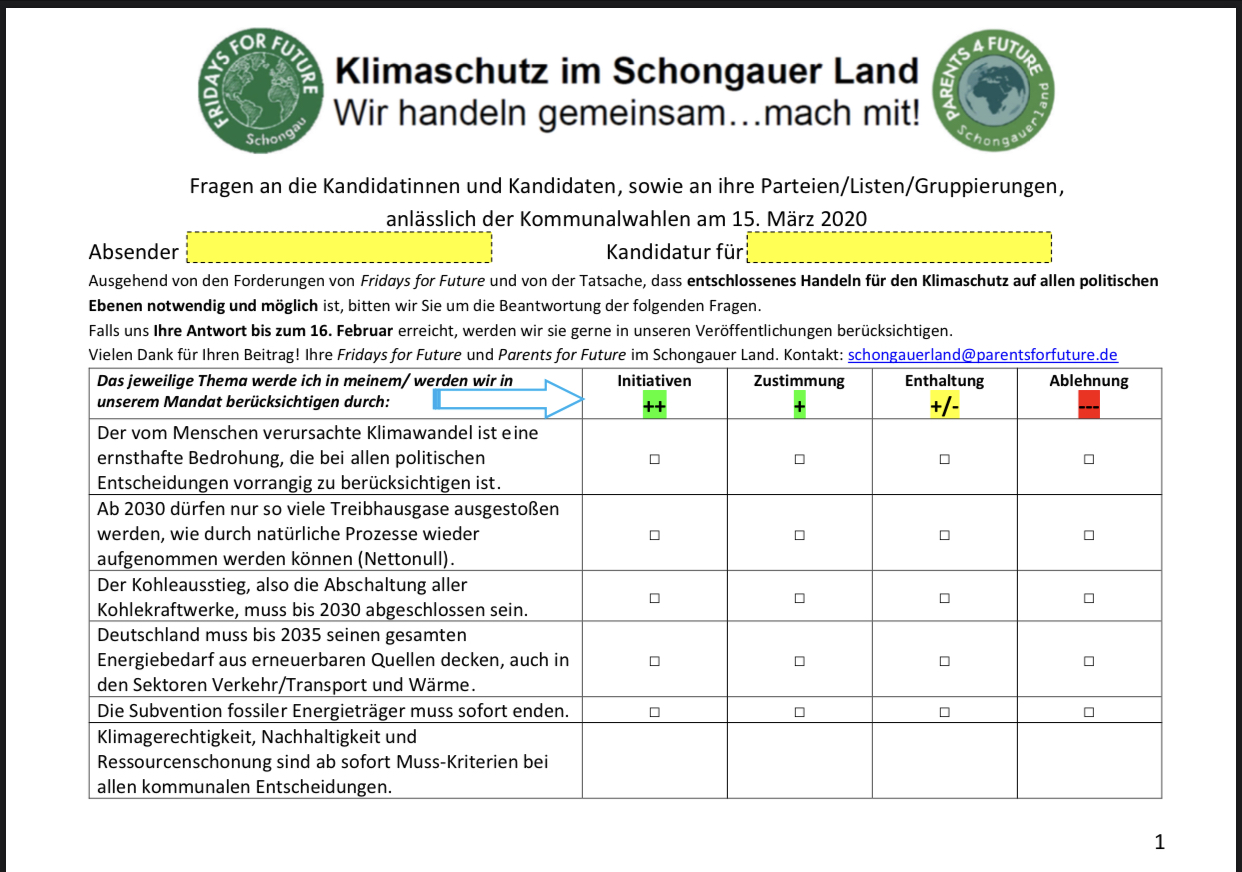 Klima-Fragebogen leer