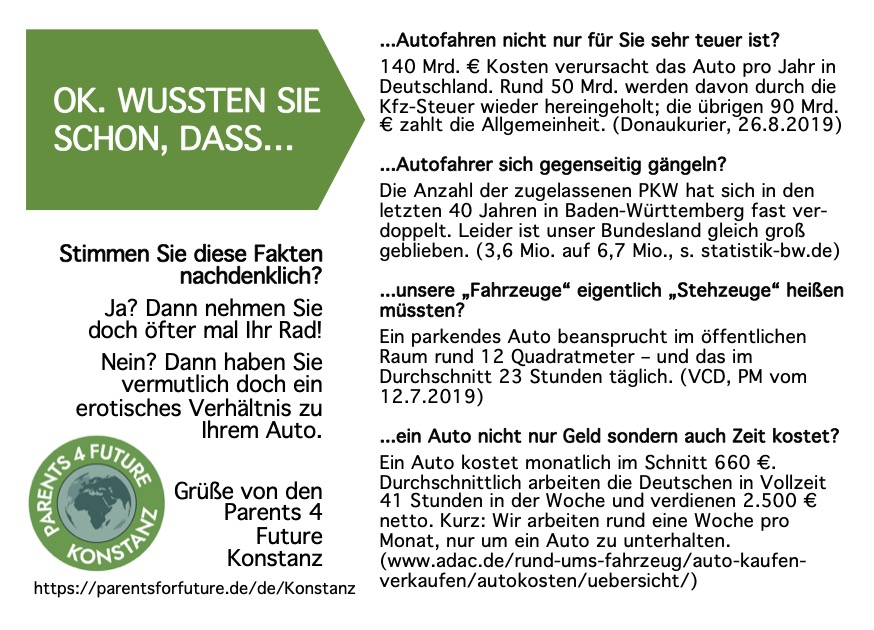 Postkarte Auto-Fahrrad (Rückseite)