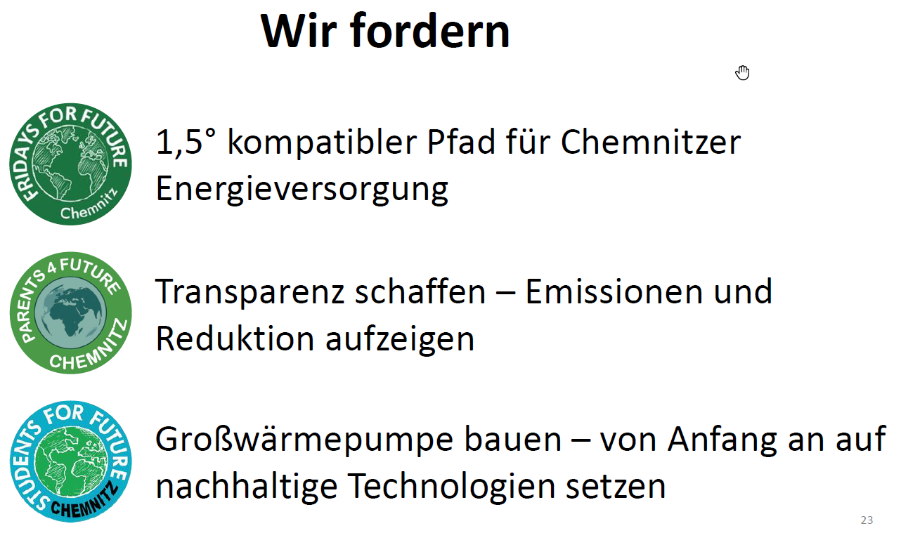 Forderungen der Chemnitzer For Future Gruppen an die Eins