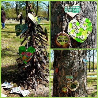 gebastelte Herzen am Baum