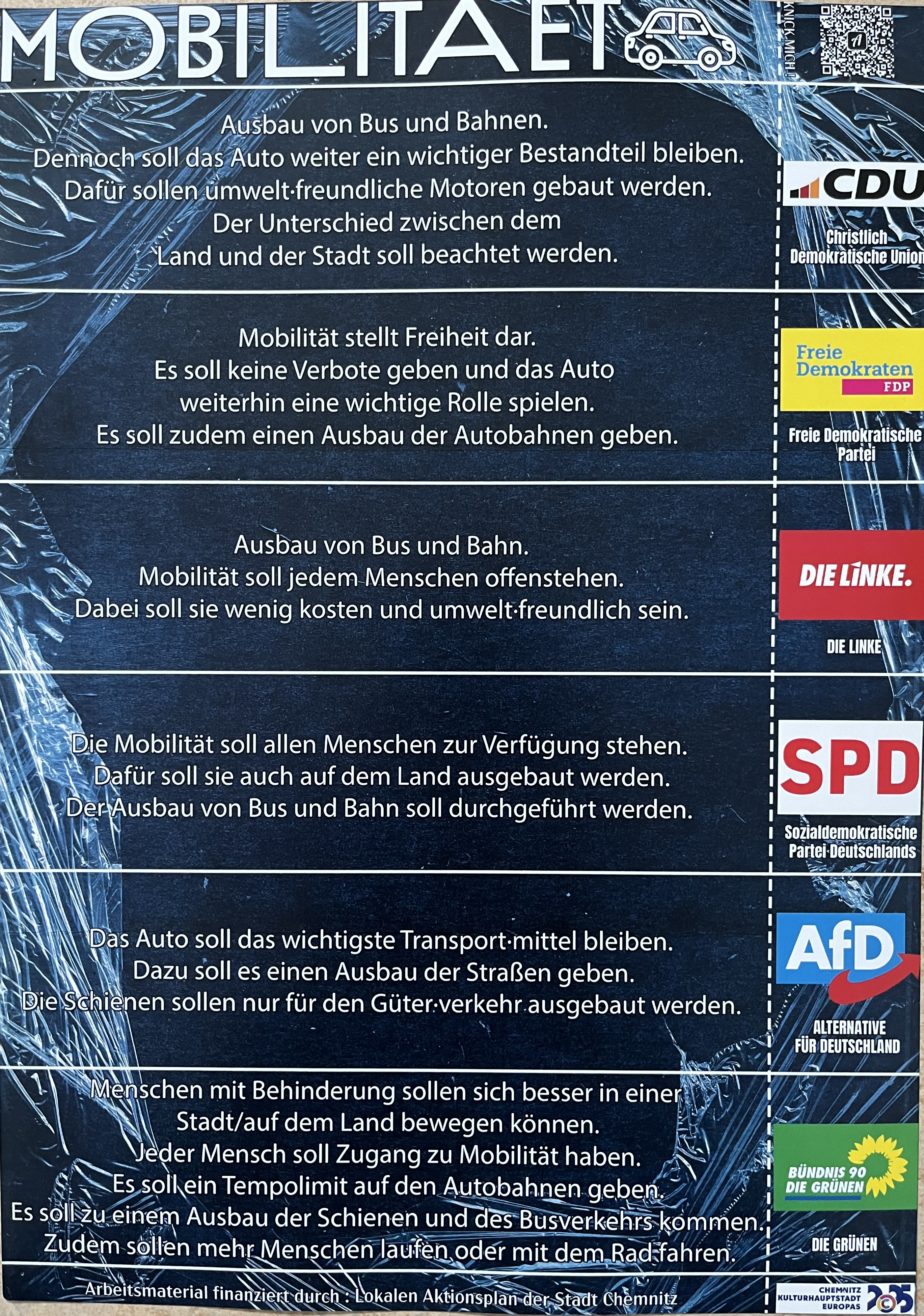 Parteienvergleich zum Thema Mobilität