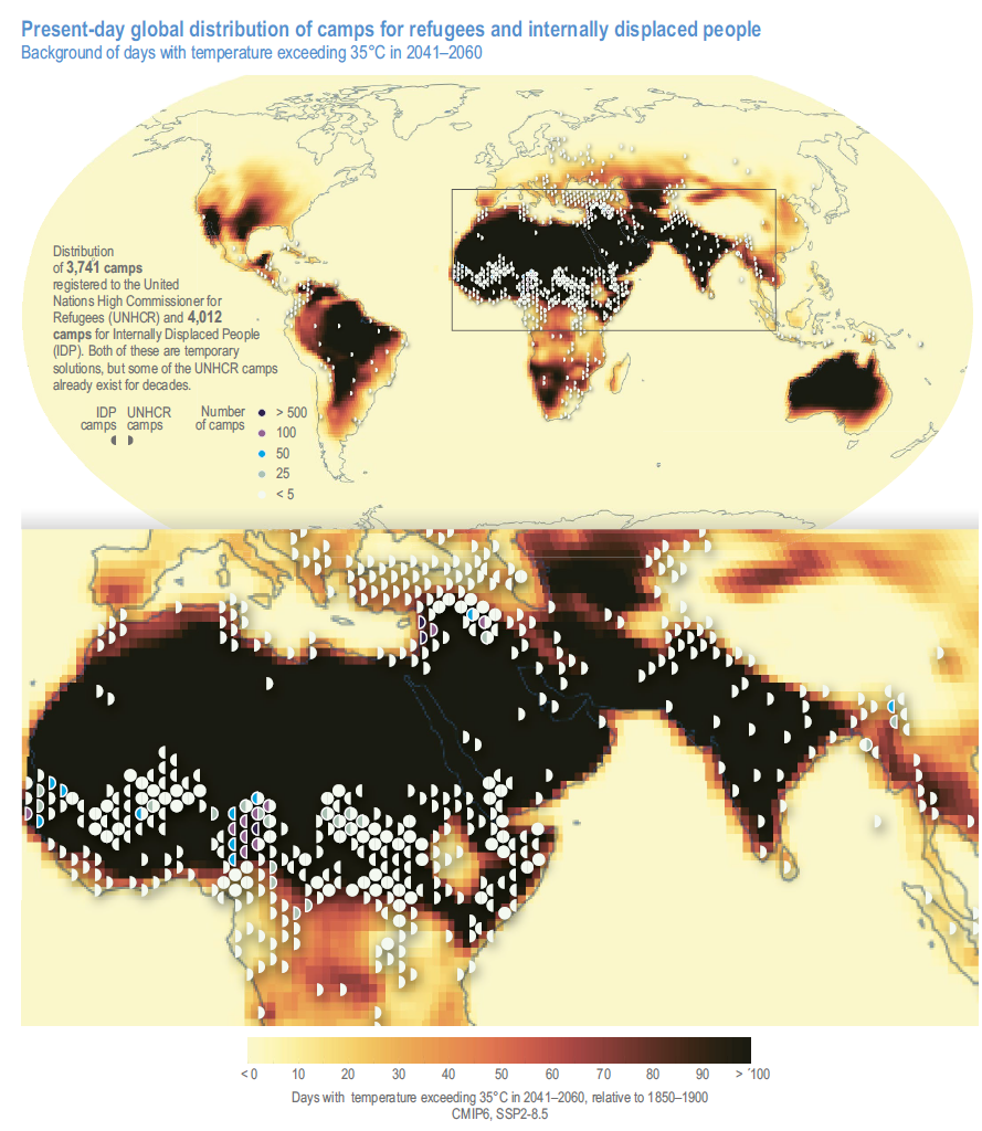 Unbewohnbare Zonen der Welt mit mehr als 100 Tagen bei über 35 Grad Clesius