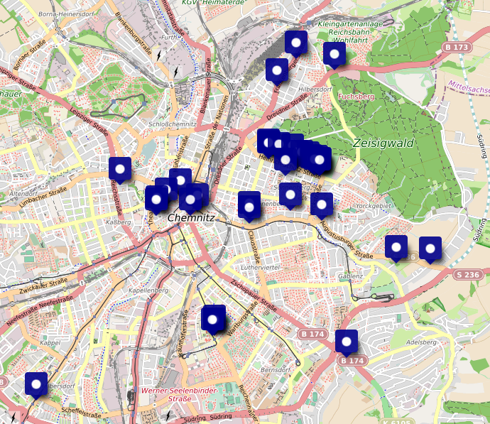 Standorte leidender Bäume in Chemnitz