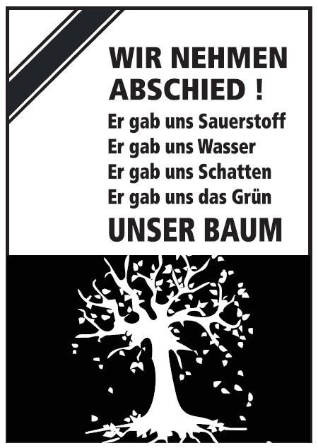 Symbolische Traueranzeige für einen toten Baum