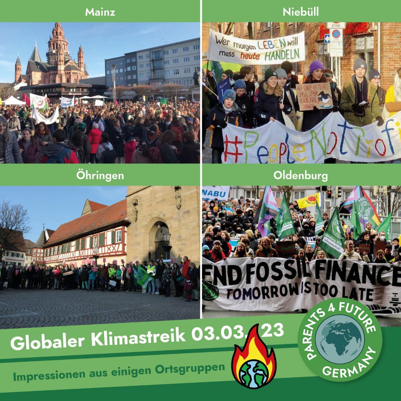 Impressionen vom Klimastreik am 3. März 2023 Mainz, Niebüll, Öhringen, Oldenburg Ravensburg, Reutlingen, Rösrath, Schwäbisch-Hall