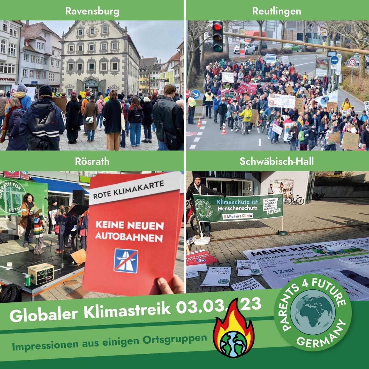 Impressionen vom Klimastreik am 3. März 2023 Ravensburg, Reutlingen, Rösrath, Schwäbisch-Hall