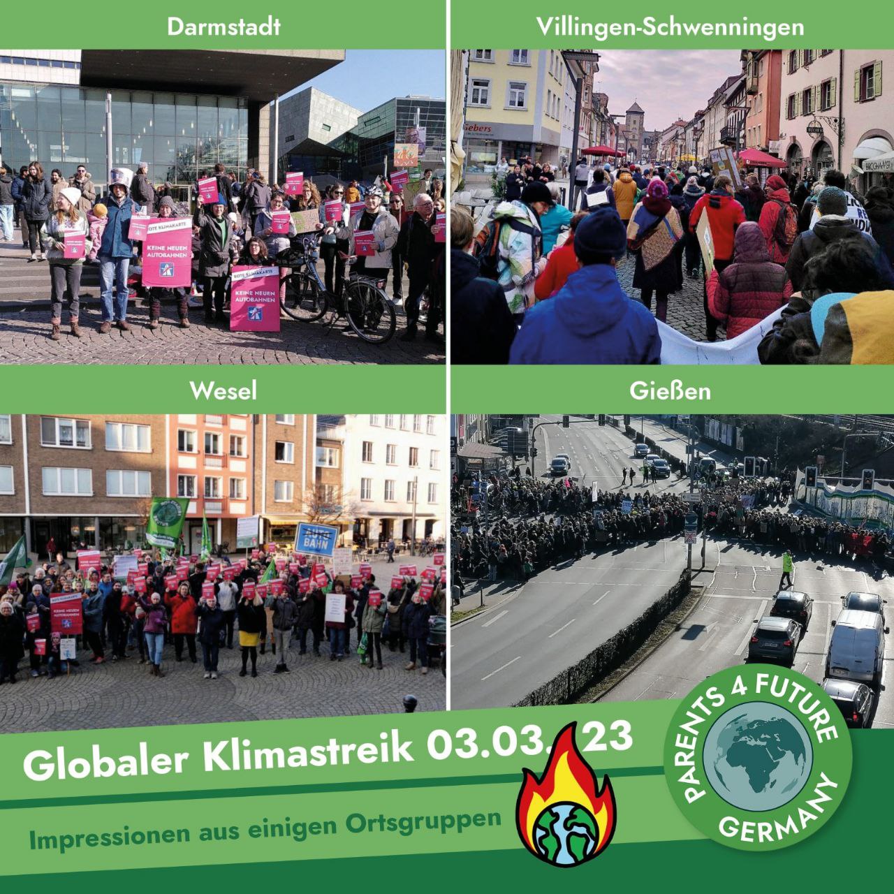 Impressionen vom Klimastreik am 3. März 2023 Darmstadt, Villingen-Schwenningen, Wesel, Gießen