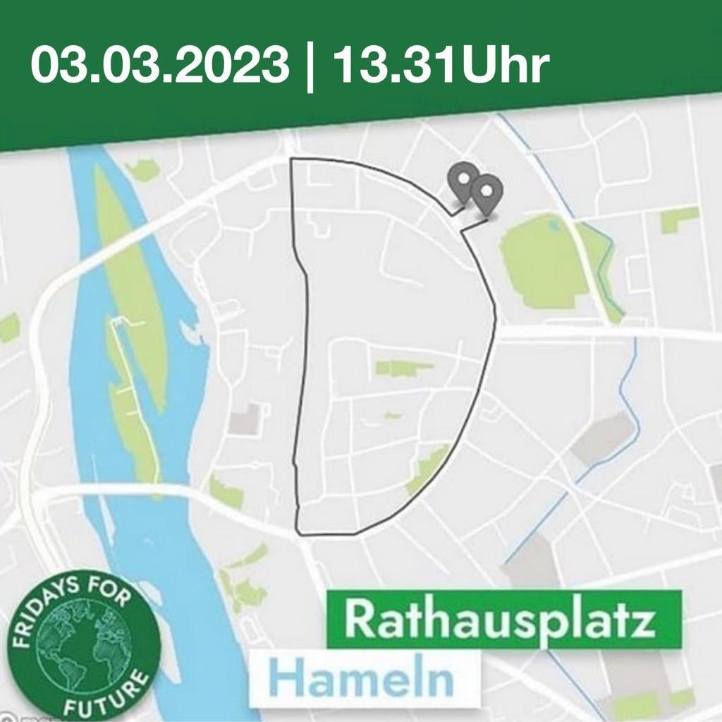 Die Route für die Klima Demo in Hameln. Start und Ende ist der Rathausplatz.