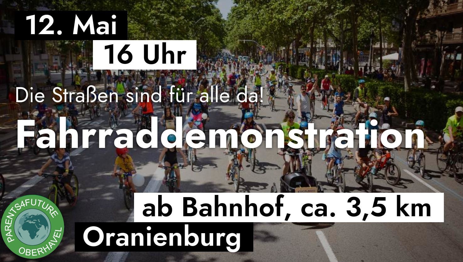 Fahrraddemo 12.5.23 Start um 16 Uhr am Bahnhof Oranienburg