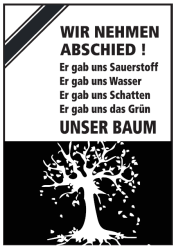 Baummotiv für einen verstorbenen Baum in Form einer Todesanzeige