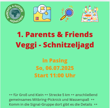1. Parents &amp; Friends Veggi-Schnitzeljagd in Pasing am So, 6.7. umd 11 Uhr